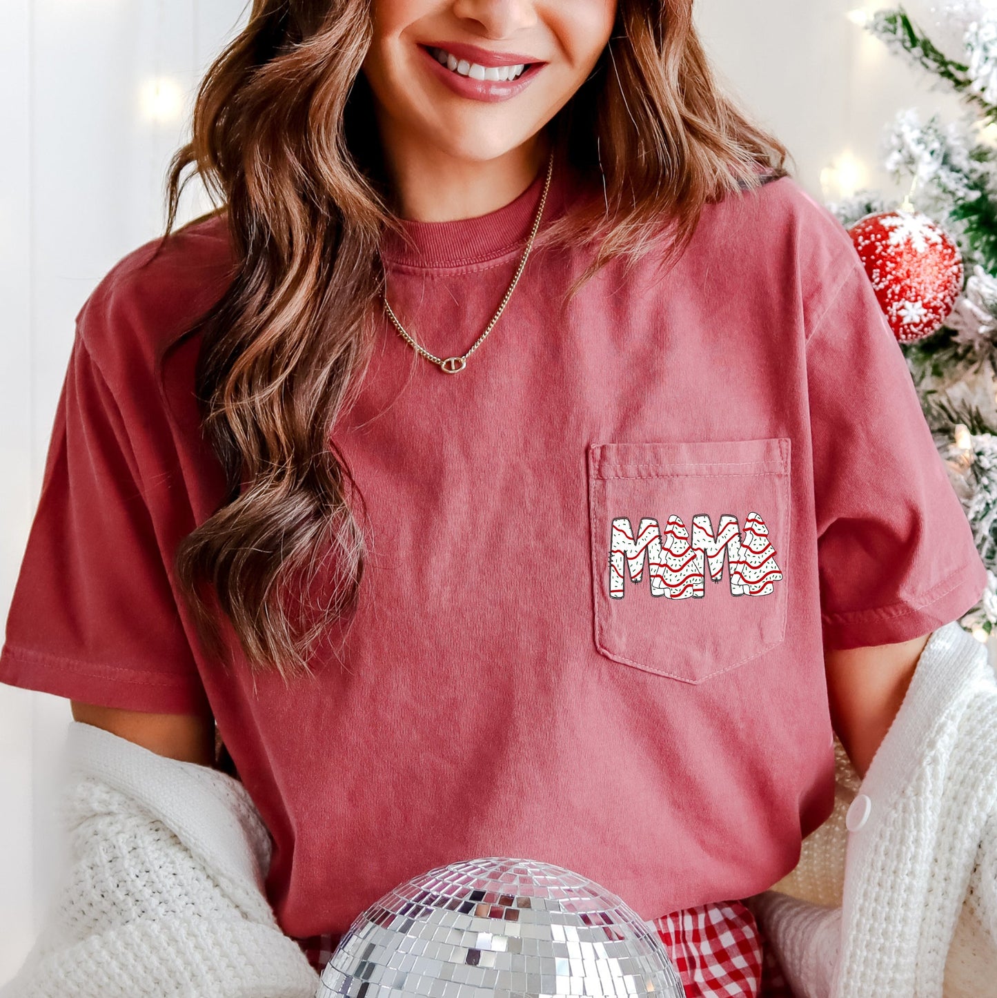 Mama, Christmas Cake, Sweet, Santa, Pocket Tee Comfort Colors T-Shirt