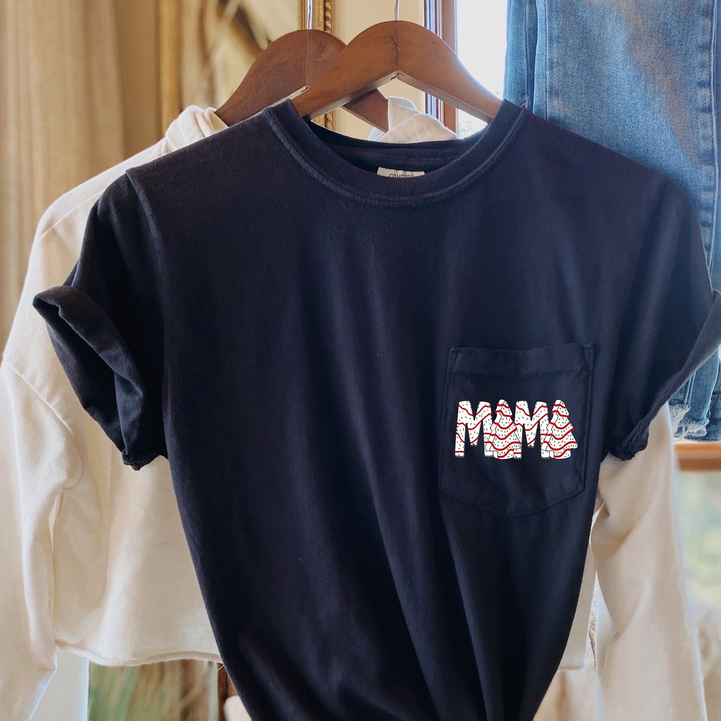 Mama, Christmas Cake, Sweet, Santa, Pocket Tee Comfort Colors T-Shirt