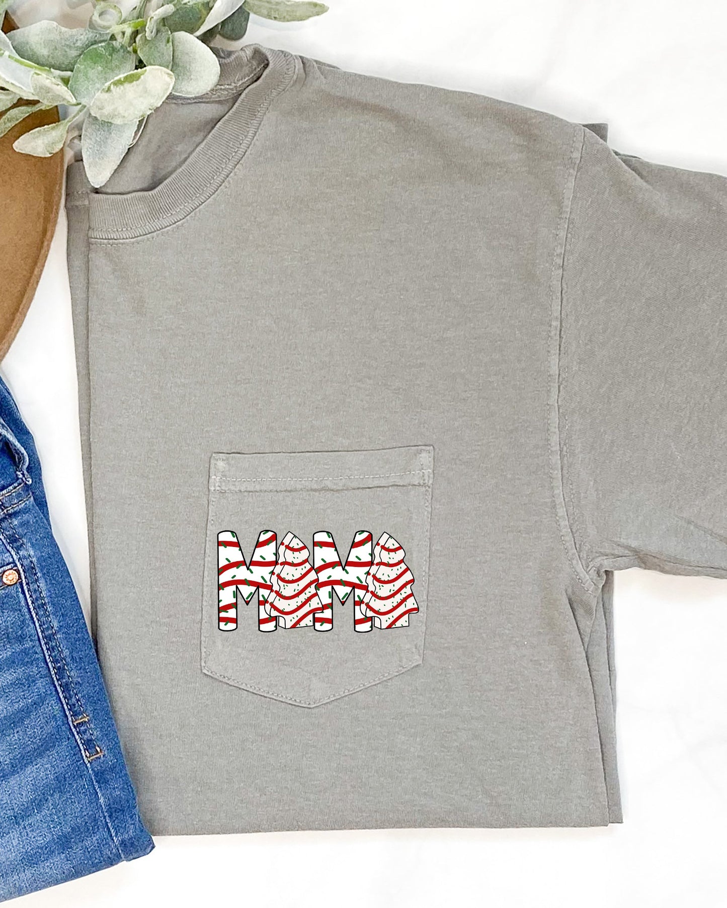 Mama, Christmas Cakes, Pocket, Christmas, Winter, Santa, Snow, Xmas Pocket Tee Comfort Colors T-Shirt