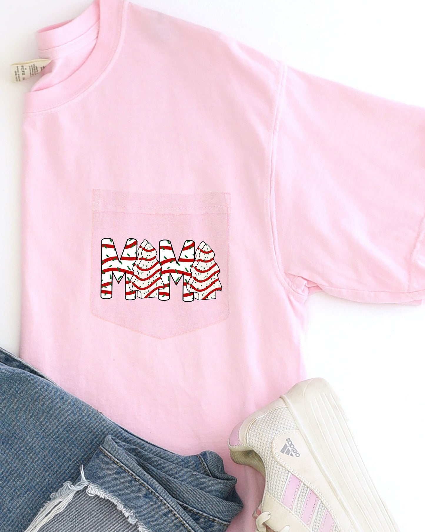 Mama, Christmas Cakes, Pocket, Christmas, Winter, Santa, Snow, Xmas Pocket Tee Comfort Colors T-Shirt