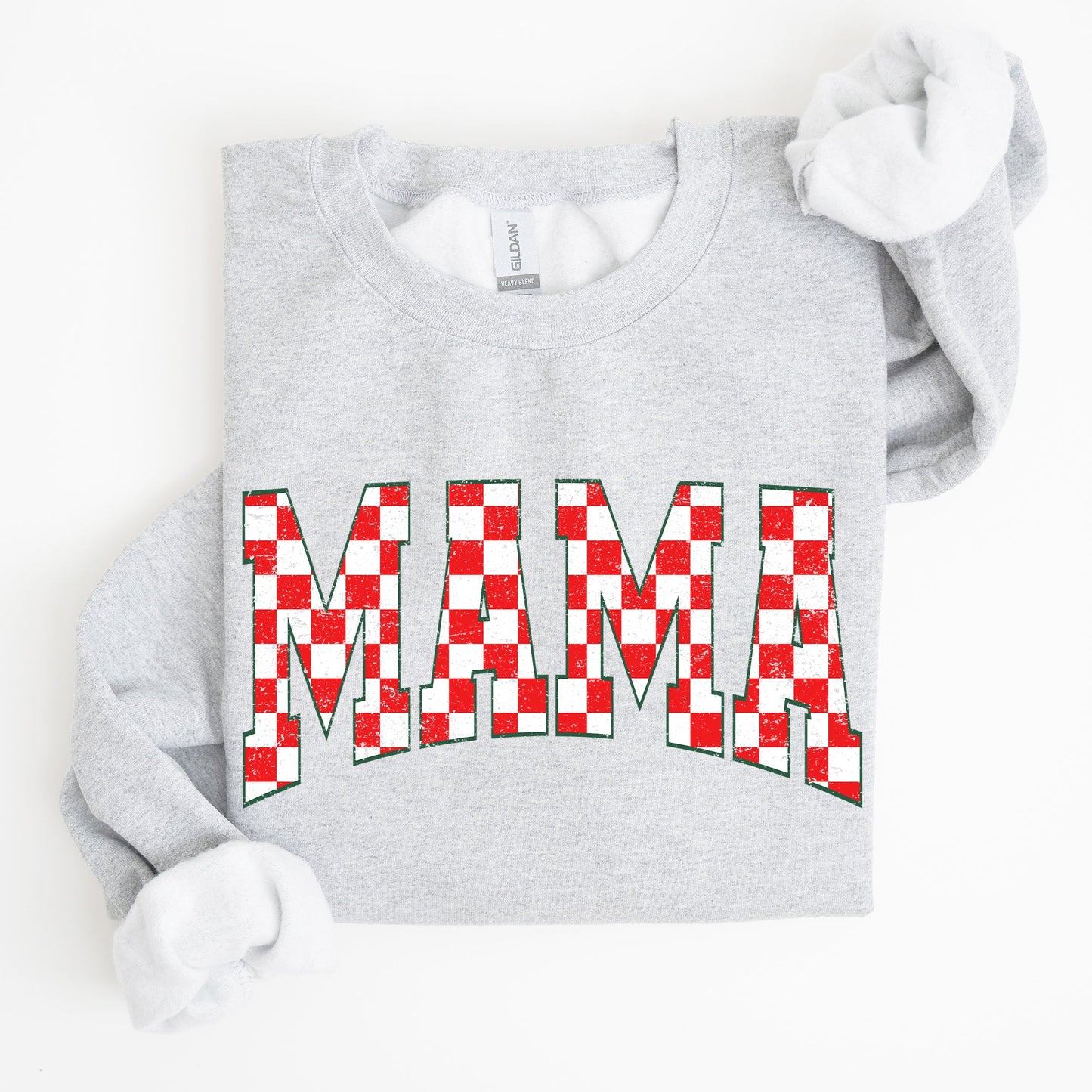 Mama, Christmas Checkered, Red, White, Santa, Varsity, Retro, Vintage Sweatshirt