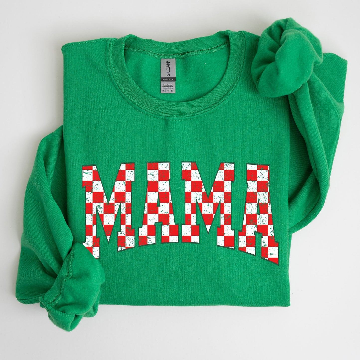 Mama, Christmas Checkered, Red, White, Santa, Varsity, Retro, Vintage Sweatshirt