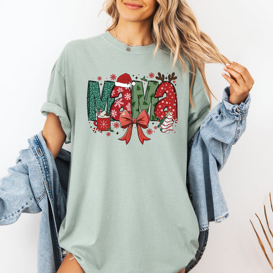 Mama, Christmas Fun, Reindeer, Hot Chocolate, Cake Tshirt Comfort Colors T-Shirt