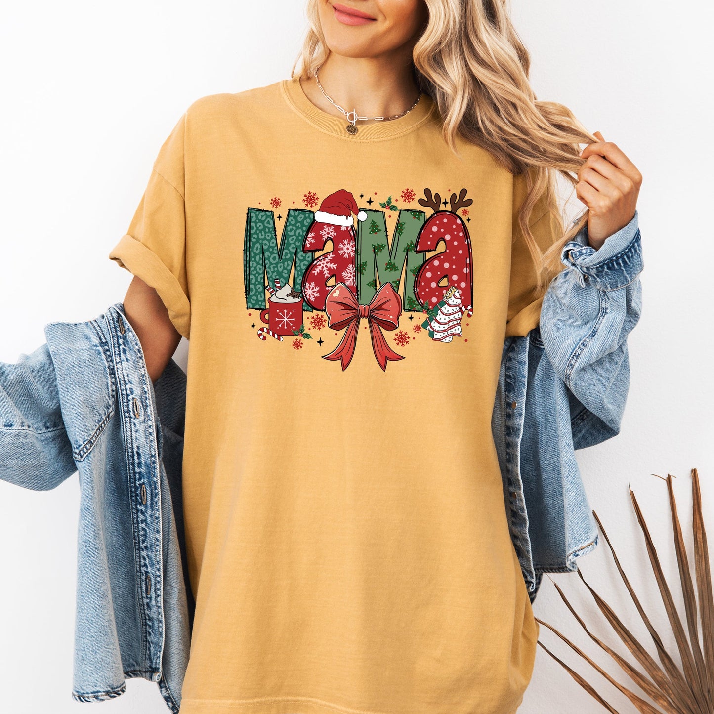 Mama, Christmas Fun, Reindeer, Hot Chocolate, Cake Tshirt Comfort Colors T-Shirt