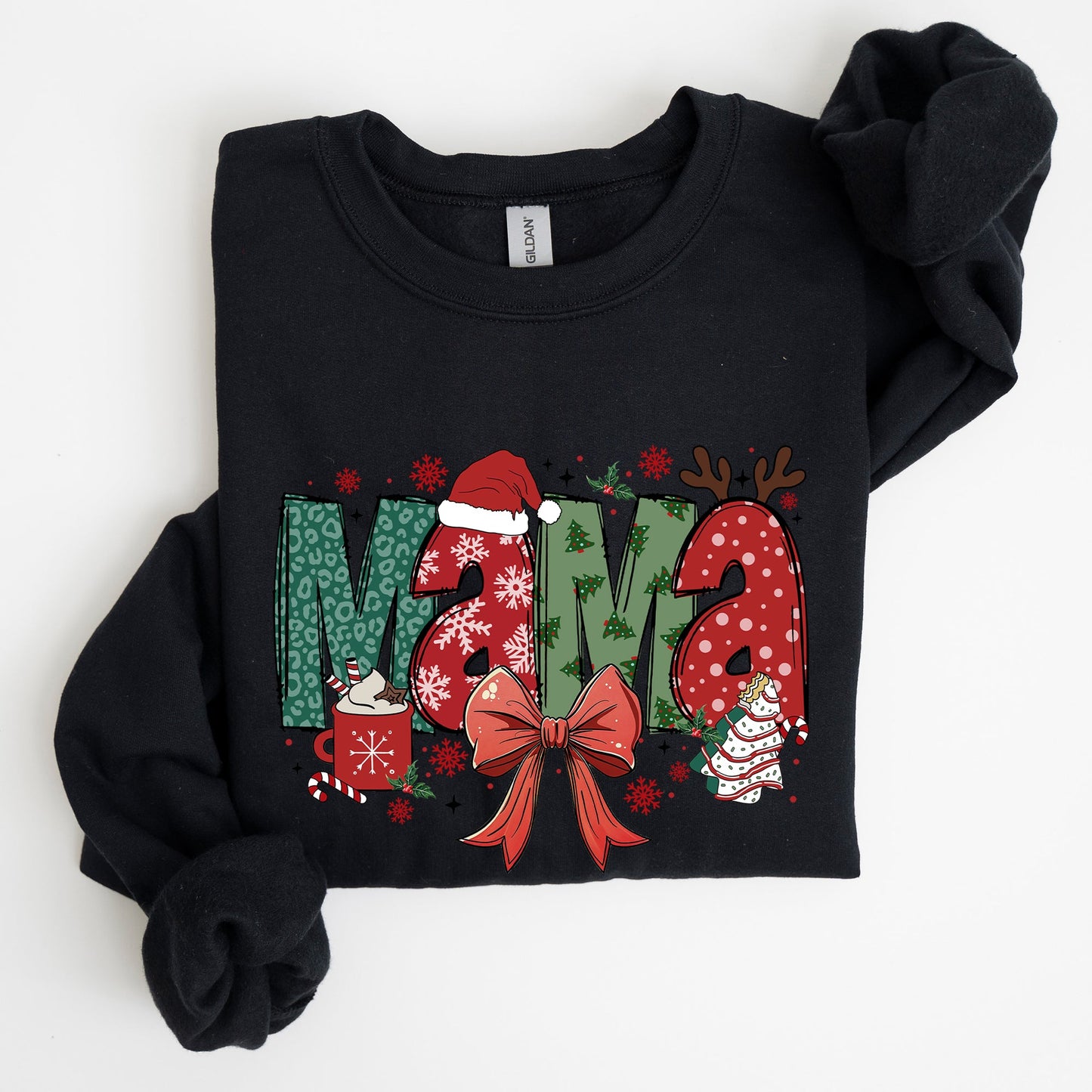 Mama, Christmas Fun, Reindeer, Hot Chocolate, Cake Sweatshirt