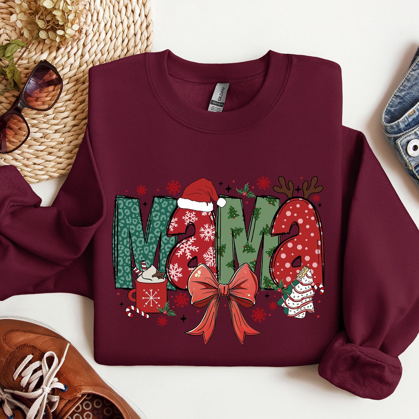 Mama, Christmas Fun, Reindeer, Hot Chocolate, Cake Sweatshirt