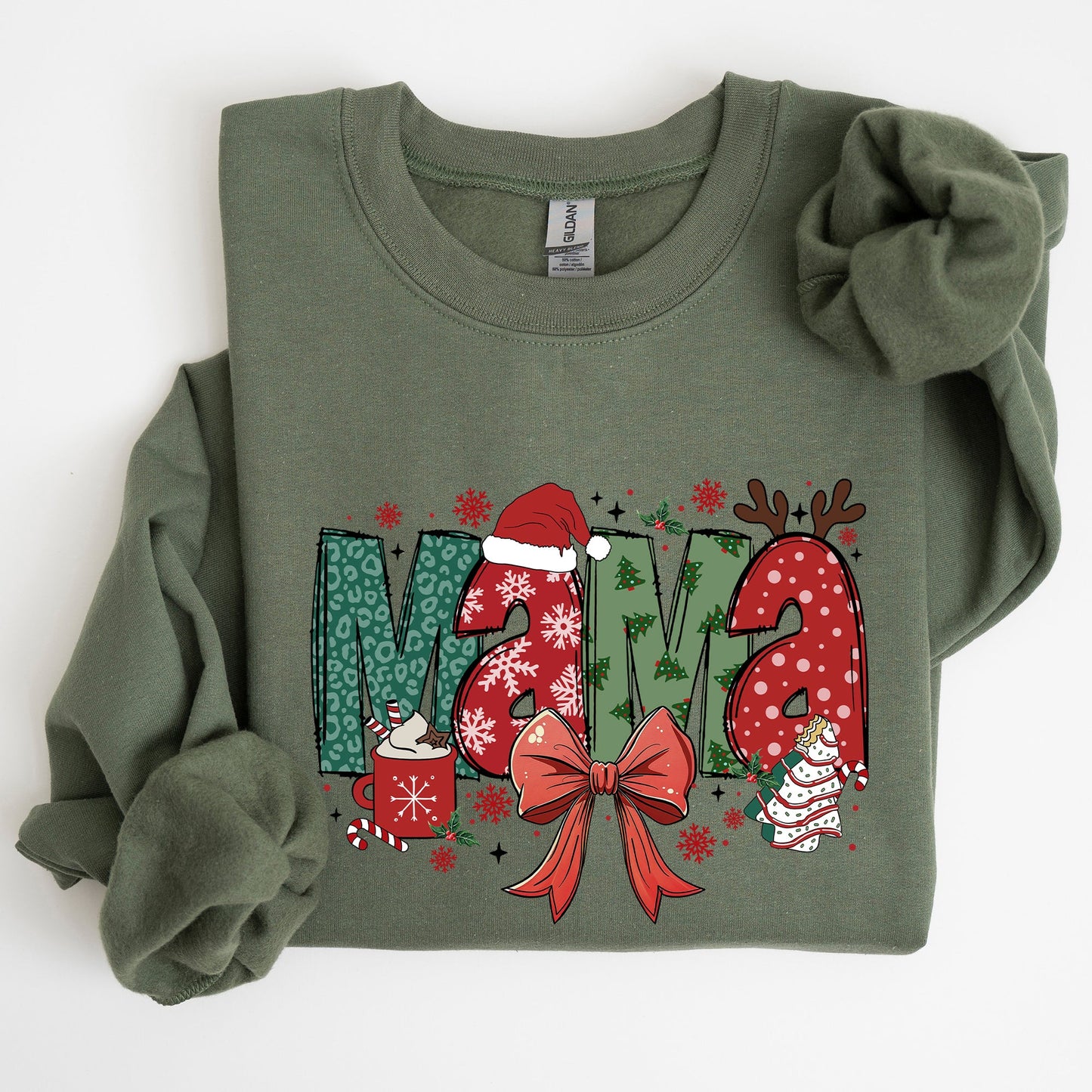 Mama, Christmas Fun, Reindeer, Hot Chocolate, Cake Sweatshirt