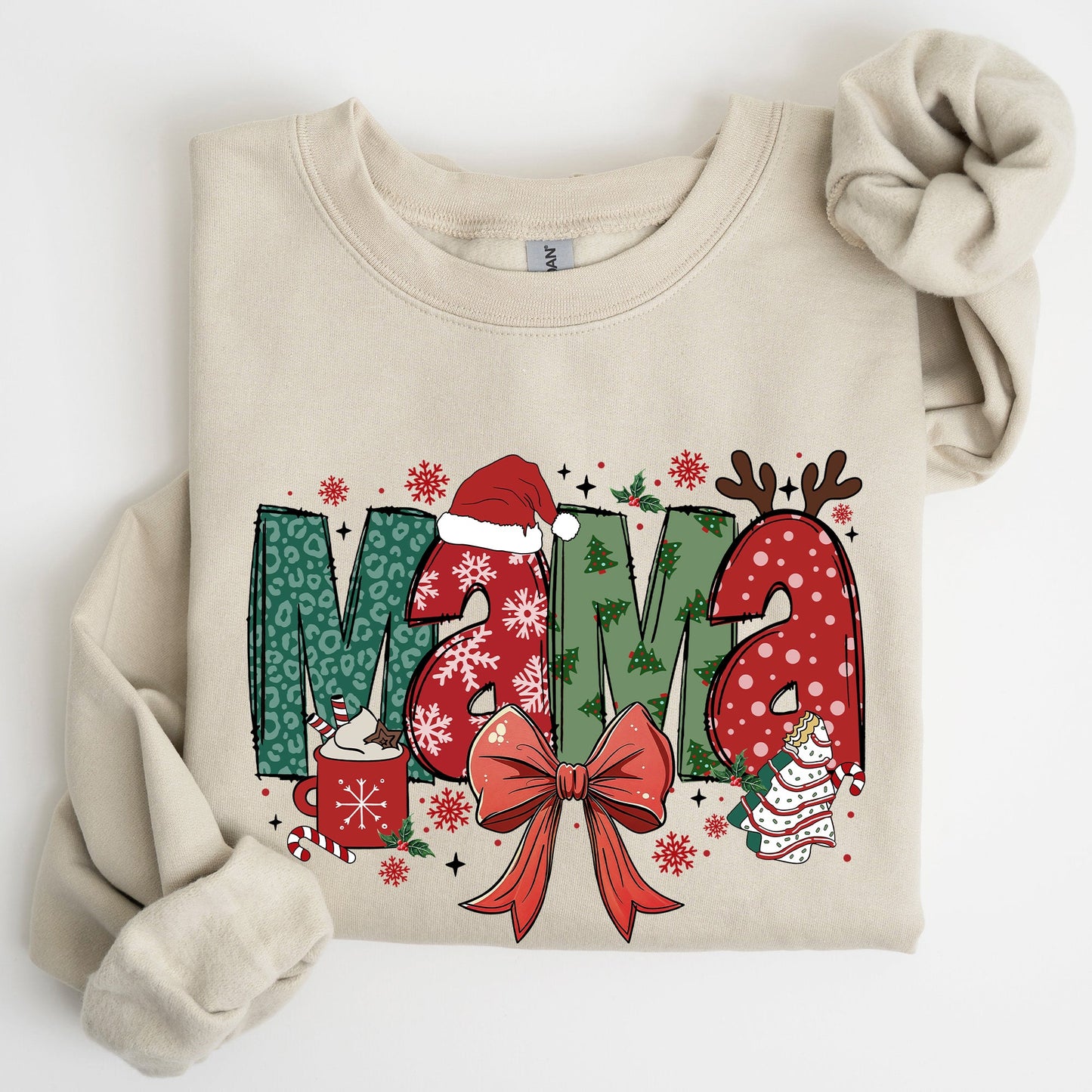 Mama, Christmas Fun, Reindeer, Hot Chocolate, Cake Sweatshirt