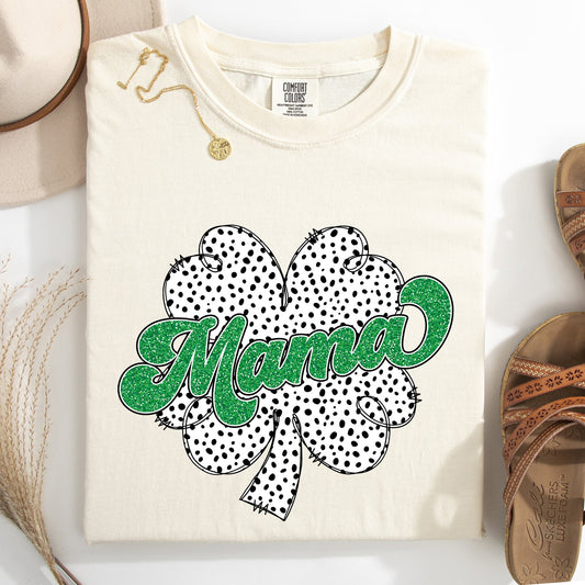 Mama, Dalmatian Print, St Patrick's Day, Shamrock, Clover, Lucky, Leprechaun Tshirt Comfort Colors T-Shirt