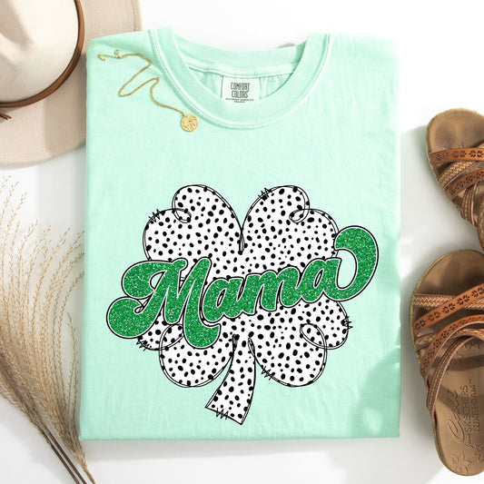 Mama, Dalmatian Print, St Patrick's Day, Shamrock, Clover, Lucky, Leprechaun Tshirt Comfort Colors T-Shirt