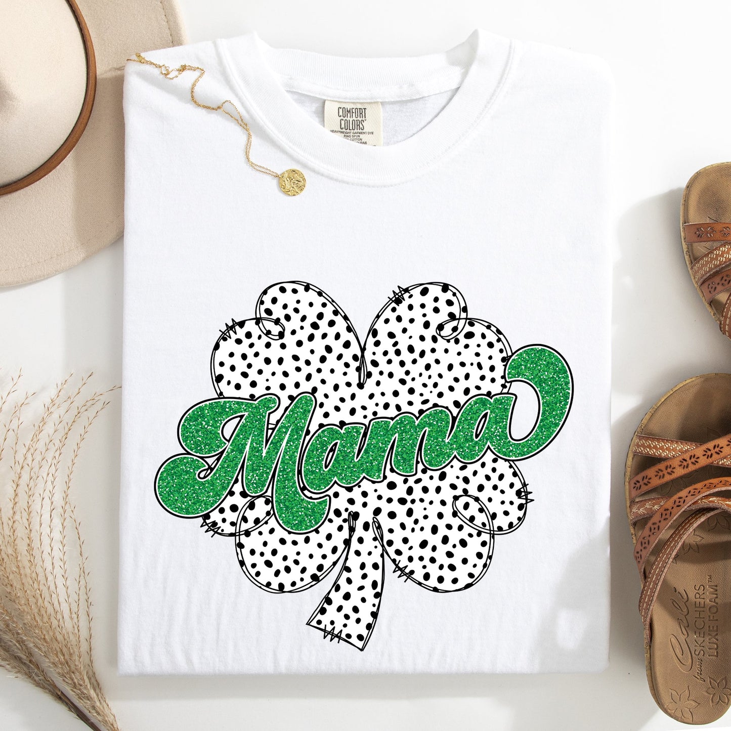 Mama, Dalmatian Print, St Patrick's Day, Shamrock, Clover, Lucky, Leprechaun Tshirt Comfort Colors T-Shirt