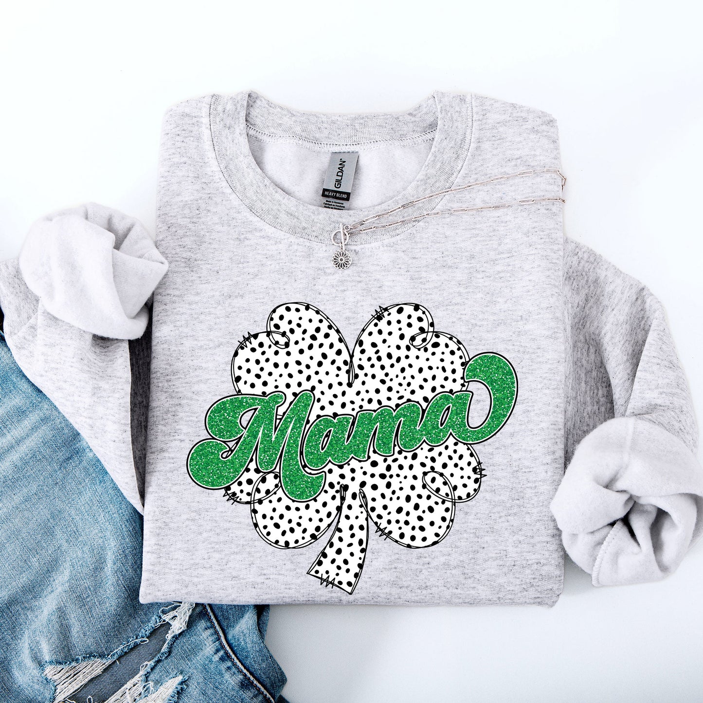Mama, Dalmatian Print, St Patrick's Day, Shamrock, Clover, Lucky, Leprechaun Sweatshirt
