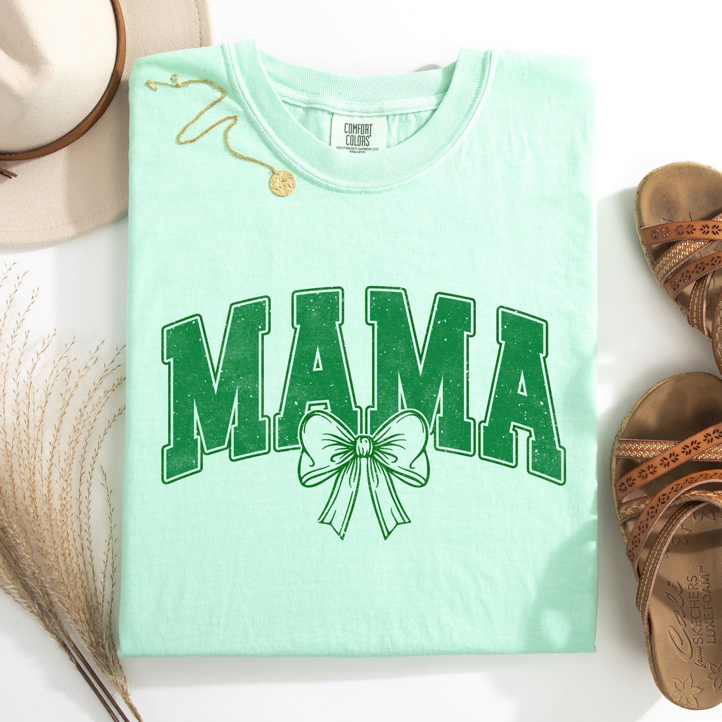 Mama, Green Bow, St Patrick's Day, Shamrock, Clover, Lucky, Leprechaun Tshirt Comfort Colors T-Shirt