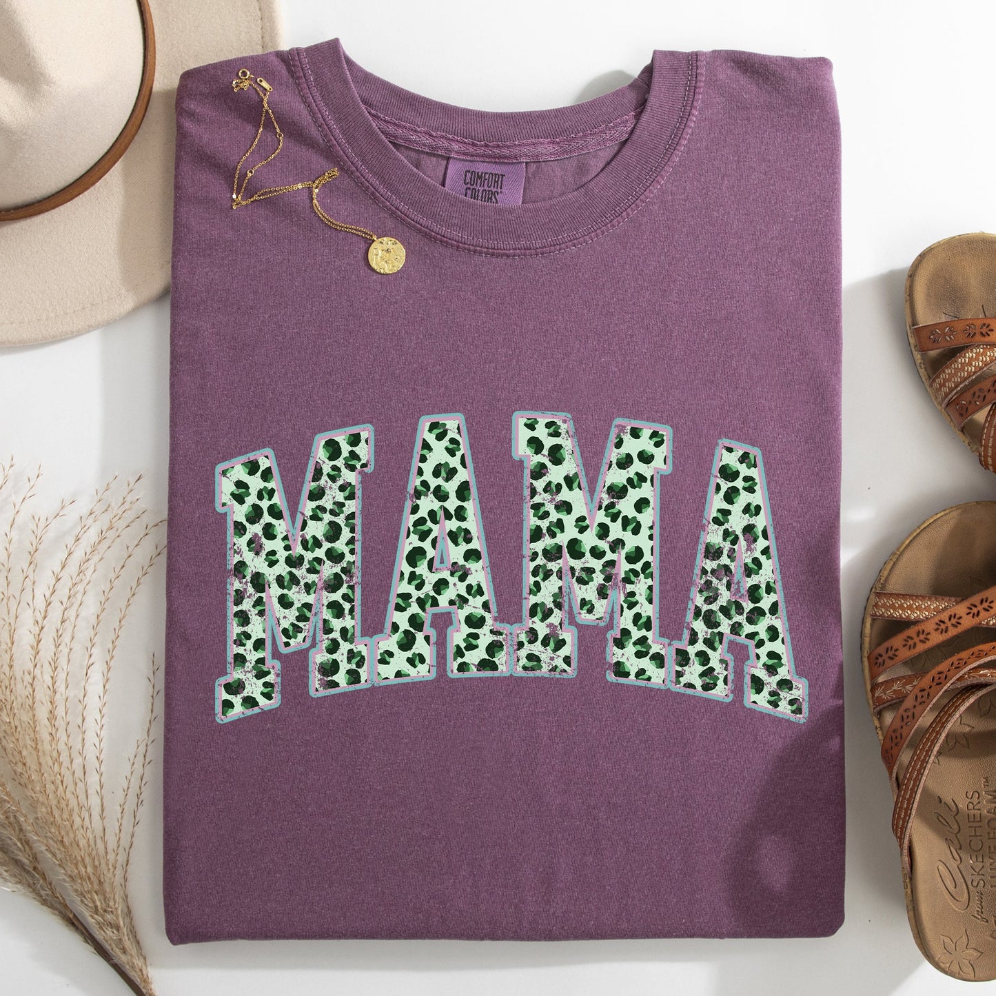 Mama, Leopard Print, Collegiate, Varsity, St Patrick's Day, Shamrock, Clover, Lucky, Leprechaun Tshirt Comfort Colors T-Shirt