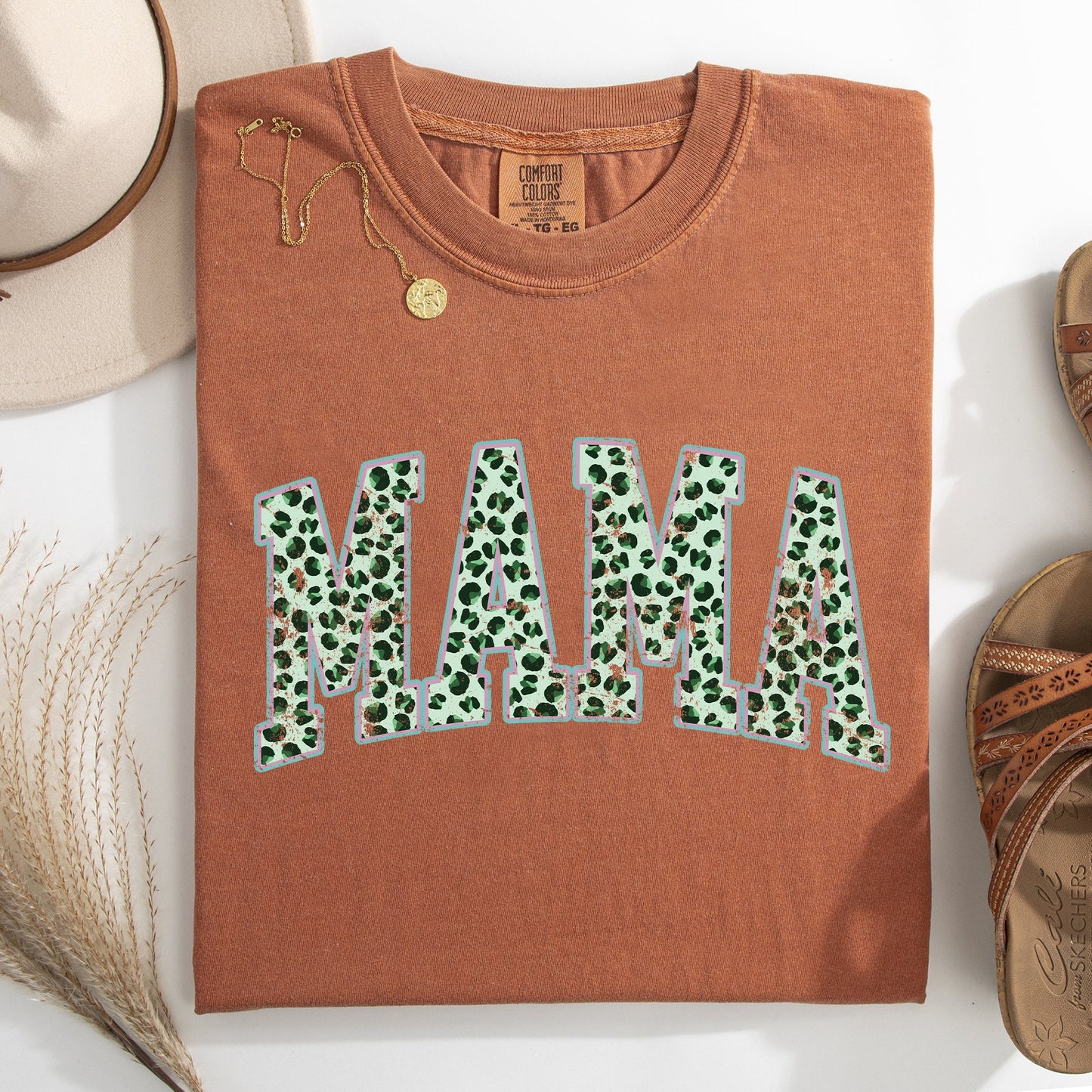 Mama, Leopard Print, Collegiate, Varsity, St Patrick's Day, Shamrock, Clover, Lucky, Leprechaun Tshirt Comfort Colors T-Shirt