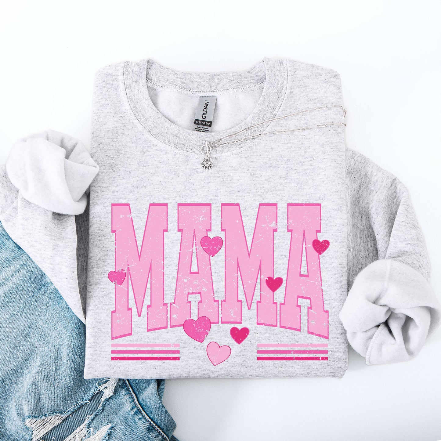 Mama, Love, Valentine's Day, Hearts, Stripes Sweatshirt