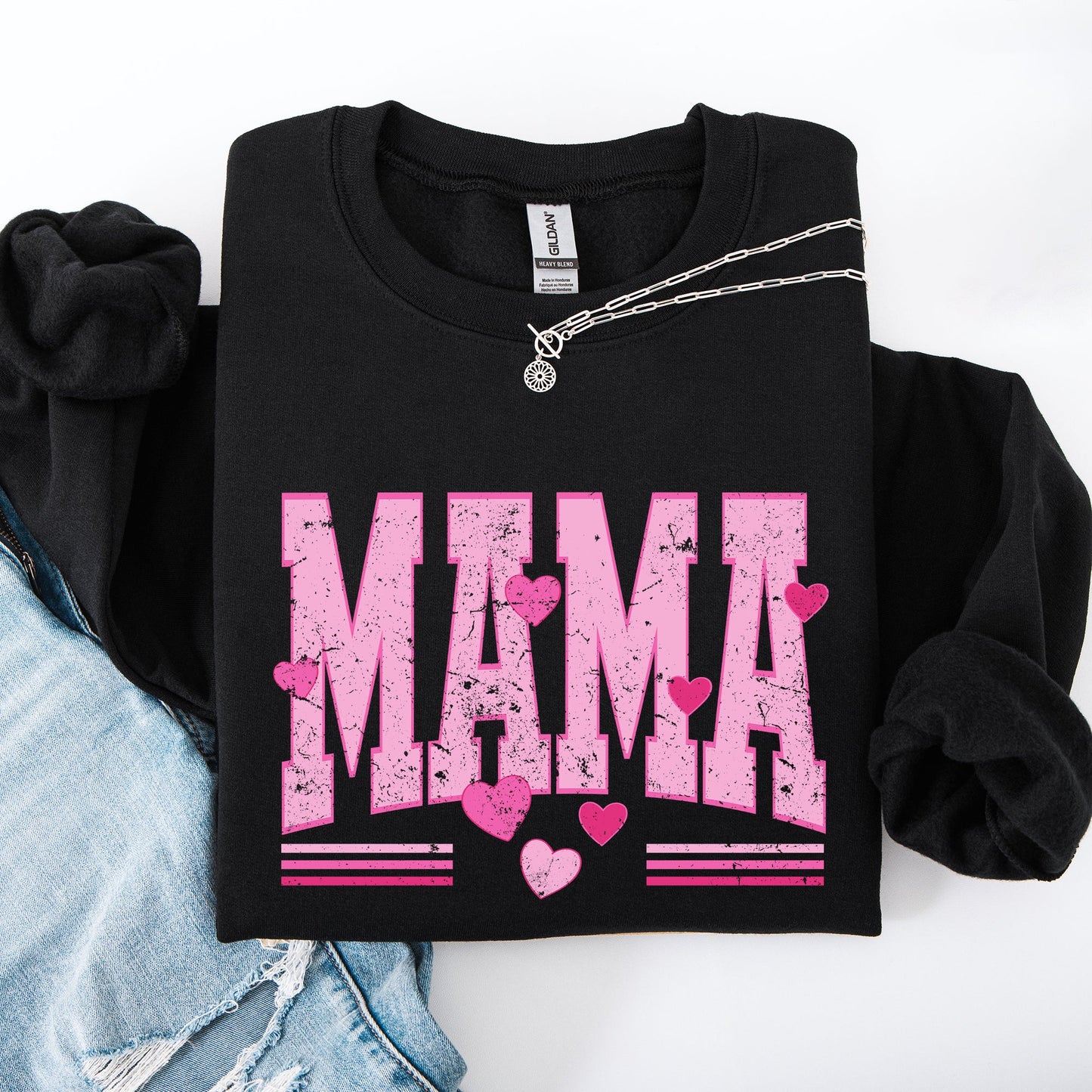 Mama, Love, Valentine's Day, Hearts, Stripes Sweatshirt