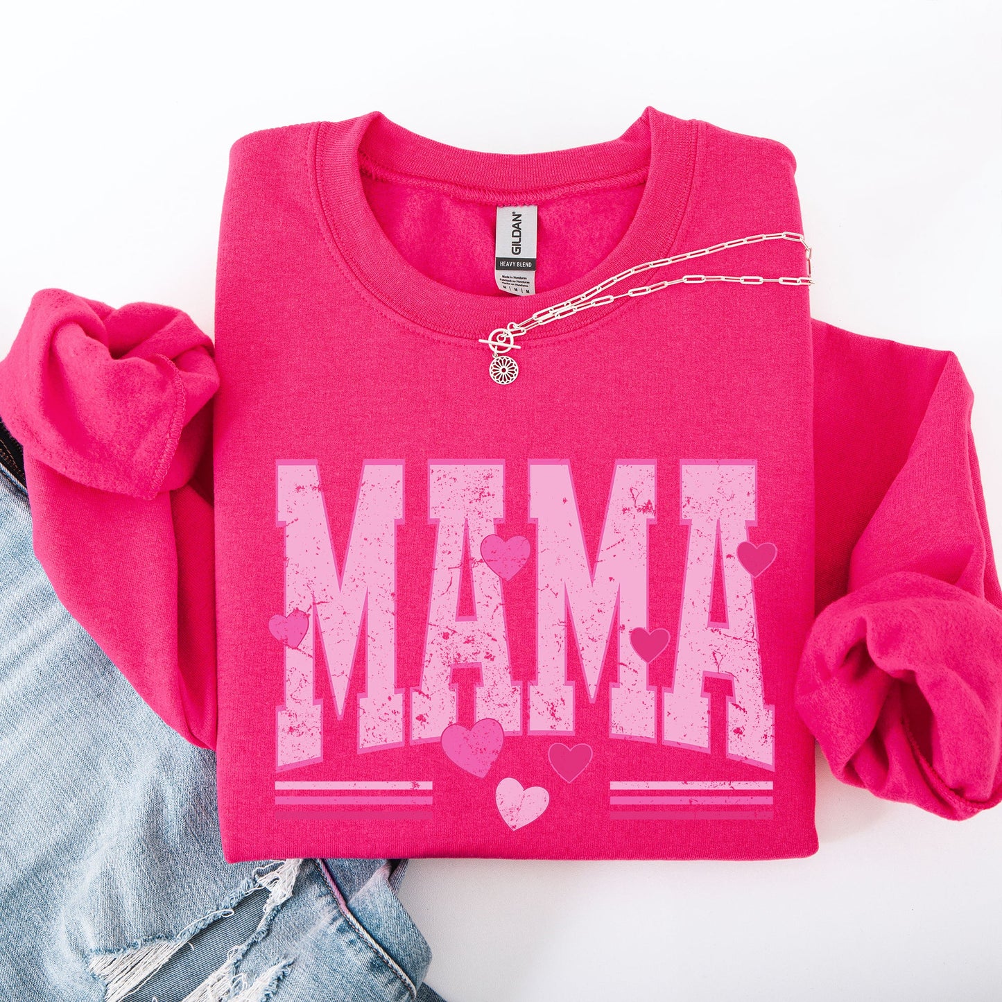 Mama, Love, Valentine's Day, Hearts, Stripes Sweatshirt