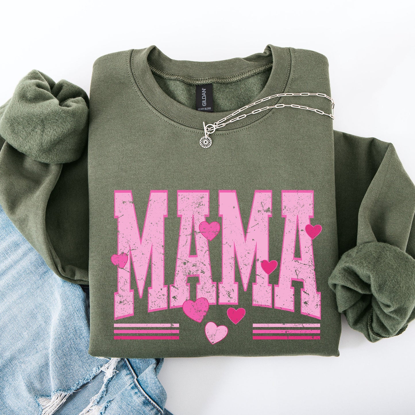 Mama, Love, Valentine's Day, Hearts, Stripes Sweatshirt
