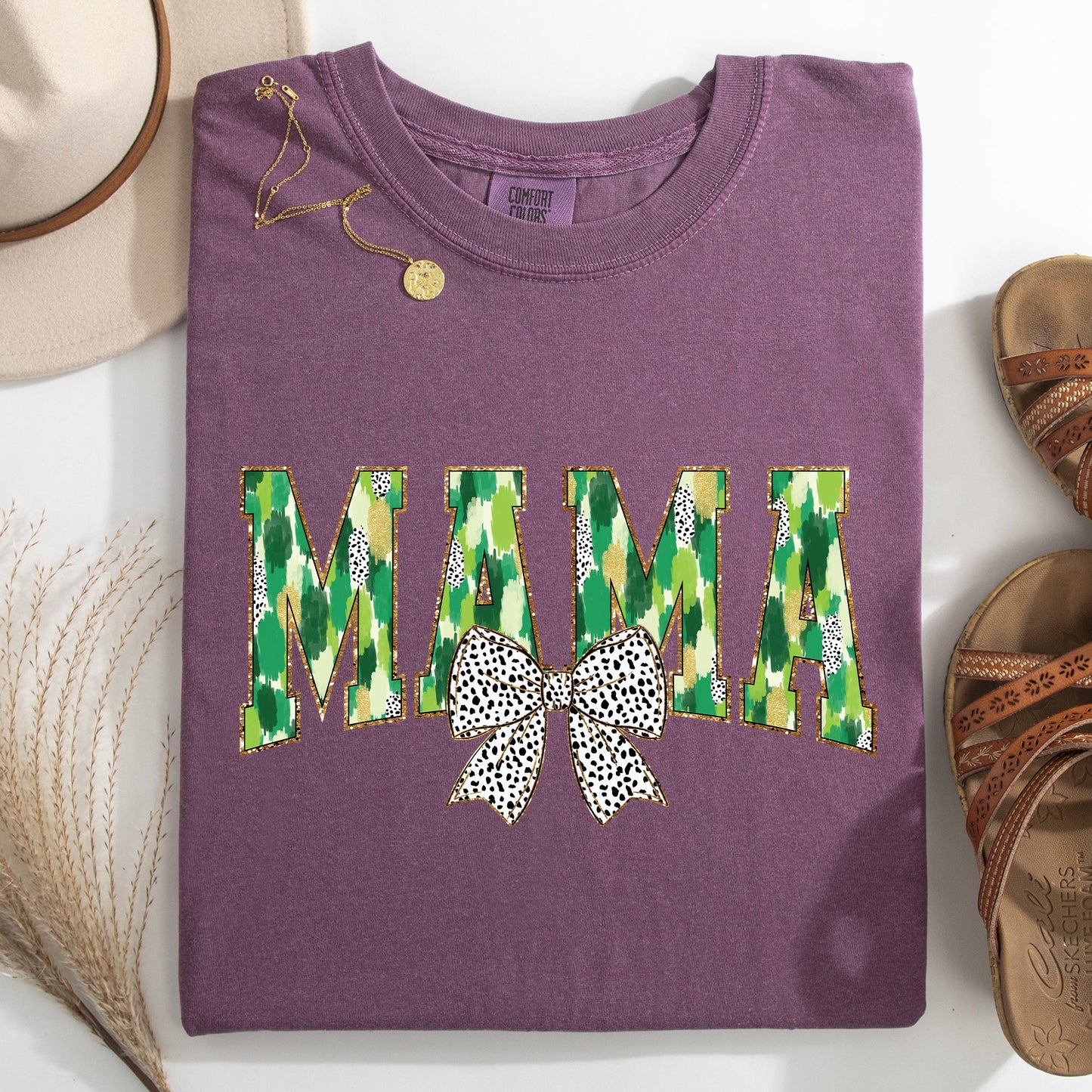 Mama, Painted, Dalmatian Bow, St Patrick's Day, Shamrock, Clover, Lucky, Leprechaun Tshirt Comfort Colors T-Shirt