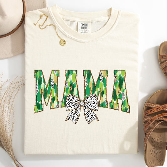 Mama, Painted, Dalmatian Bow, St Patrick's Day, Shamrock, Clover, Lucky, Leprechaun Tshirt Comfort Colors T-Shirt