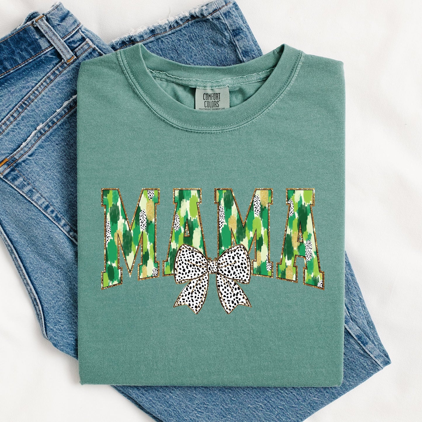 Mama, Painted, Dalmatian Bow, St Patrick's Day, Shamrock, Clover, Lucky, Leprechaun Tshirt Comfort Colors T-Shirt