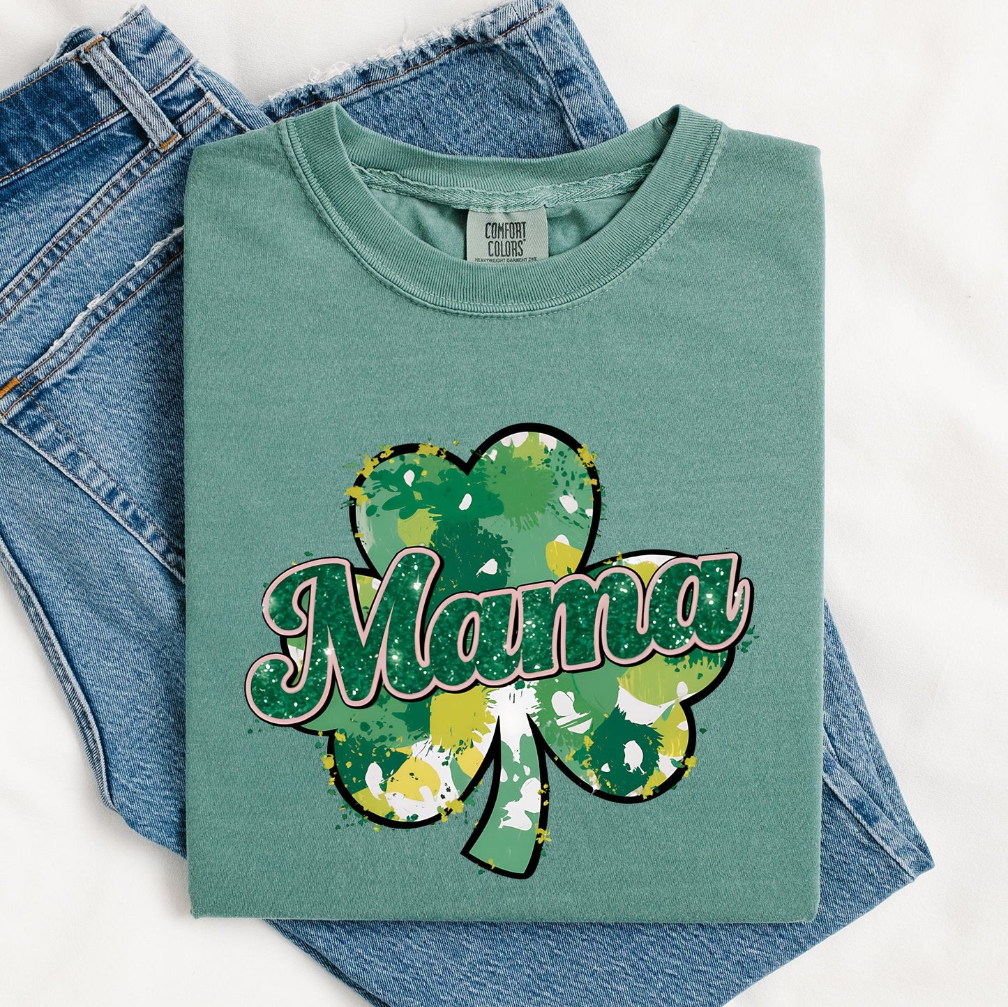 Mama, Painted, St Patrick's Day, Shamrock, Clover, Lucky, Leprechaun Tshirt Comfort Colors T-Shirt