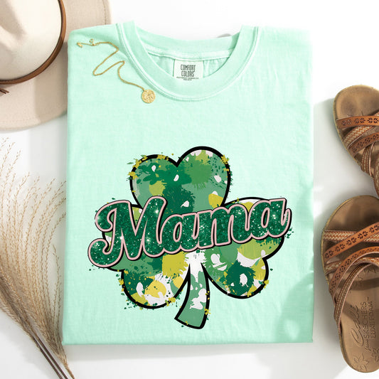 Mama, Painted, St Patrick's Day, Shamrock, Clover, Lucky, Leprechaun Tshirt Comfort Colors T-Shirt