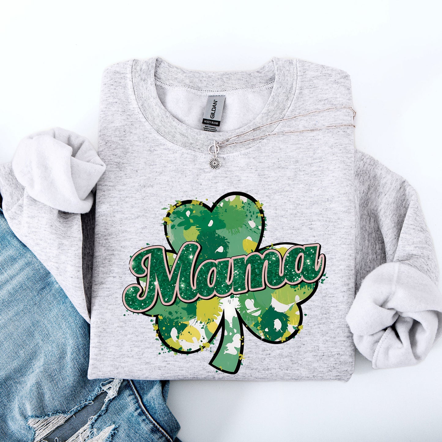 Mama, Painted, St Patrick's Day, Shamrock, Clover, Lucky, Leprechaun Sweatshirt