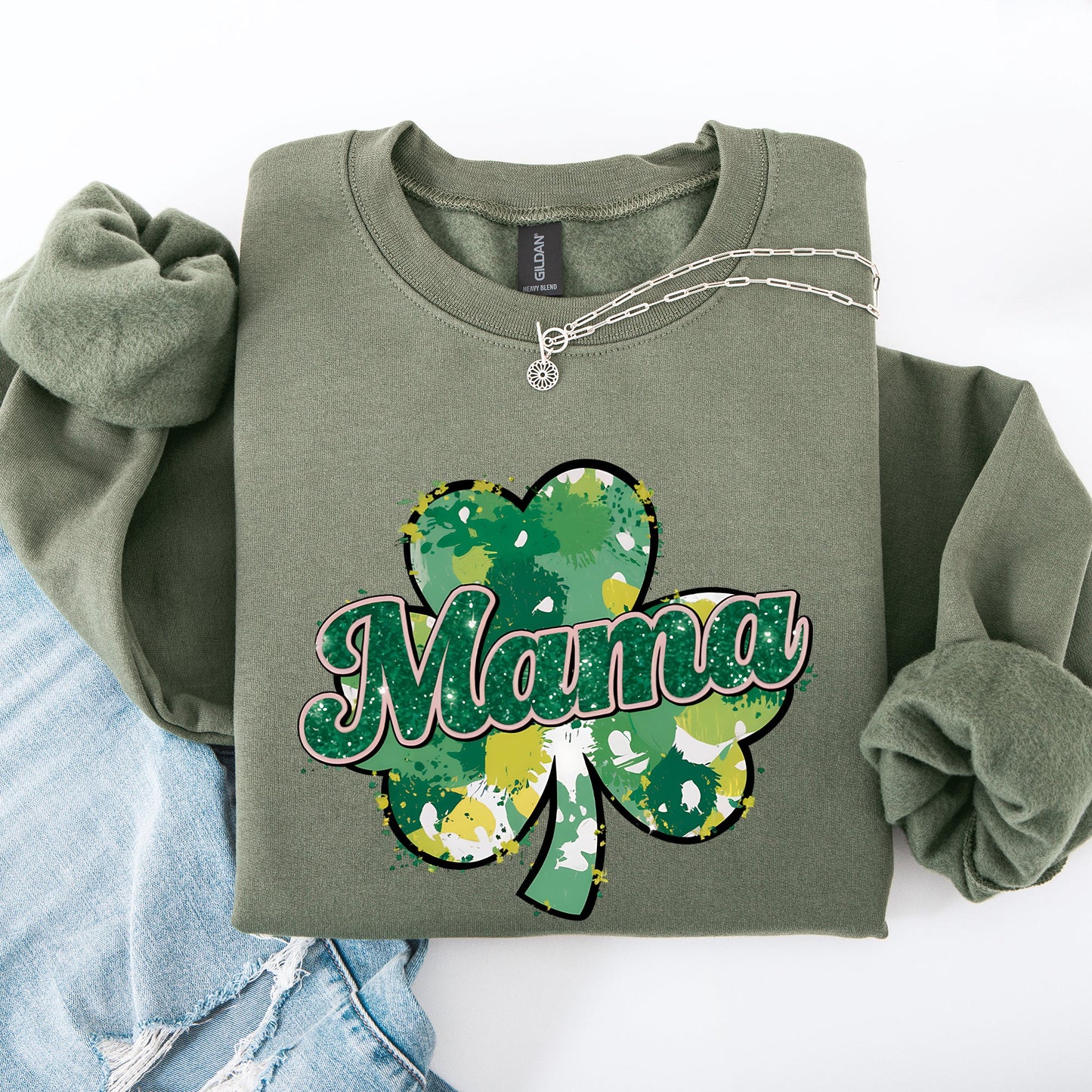 Mama, Painted, St Patrick's Day, Shamrock, Clover, Lucky, Leprechaun Sweatshirt
