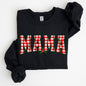 Mama, Red Checkered Christmas Plaid, Holly, Winter, Santa, Xmas Sweatshirt