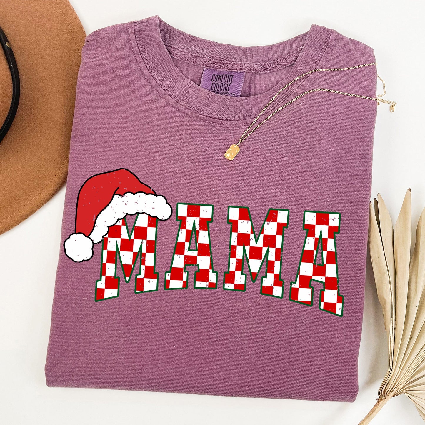 Mama, Red Checkered Christmas Plaid, Santa, Winter, Santa, Xmas Tshirt Comfort Colors T-Shirt