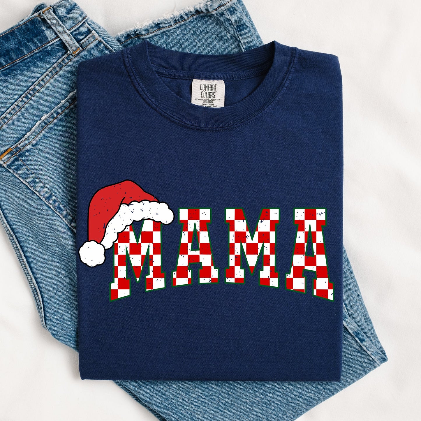 Mama, Red Checkered Christmas Plaid, Santa, Winter, Santa, Xmas Tshirt Comfort Colors T-Shirt