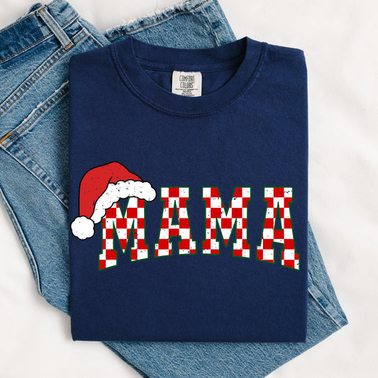 Mama, Red Checkered Christmas Plaid, Santa, Winter, Santa, Xmas Tshirt Comfort Colors T-Shirt