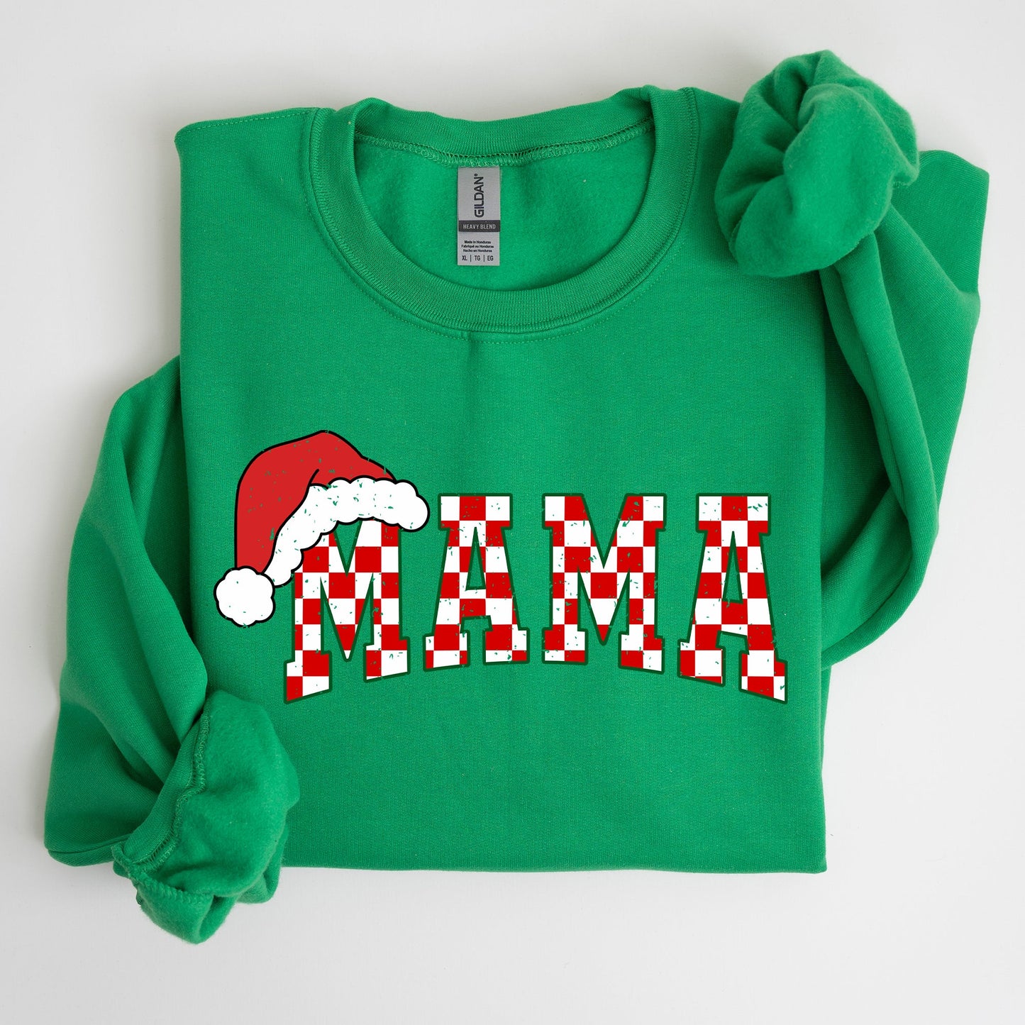 Mama, Red Checkered Christmas Plaid, Santa, Winter, Santa, Xmas Sweatshirt