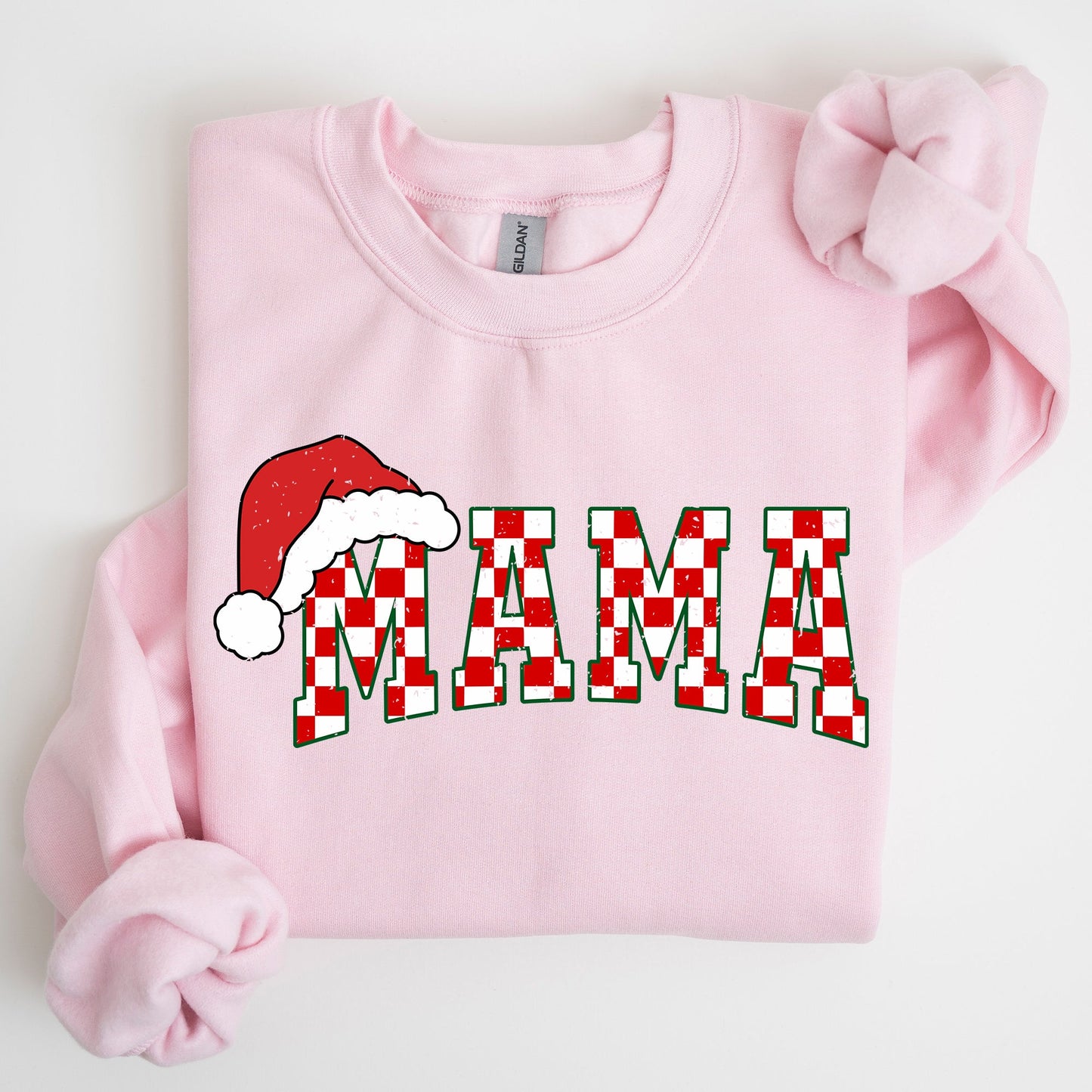 Mama, Red Checkered Christmas Plaid, Santa, Winter, Santa, Xmas Sweatshirt
