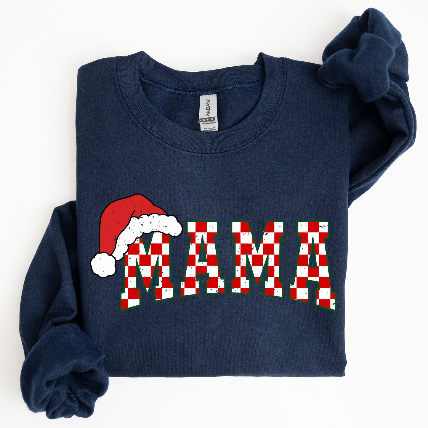 Mama, Red Checkered Christmas Plaid, Santa, Winter, Santa, Xmas Sweatshirt