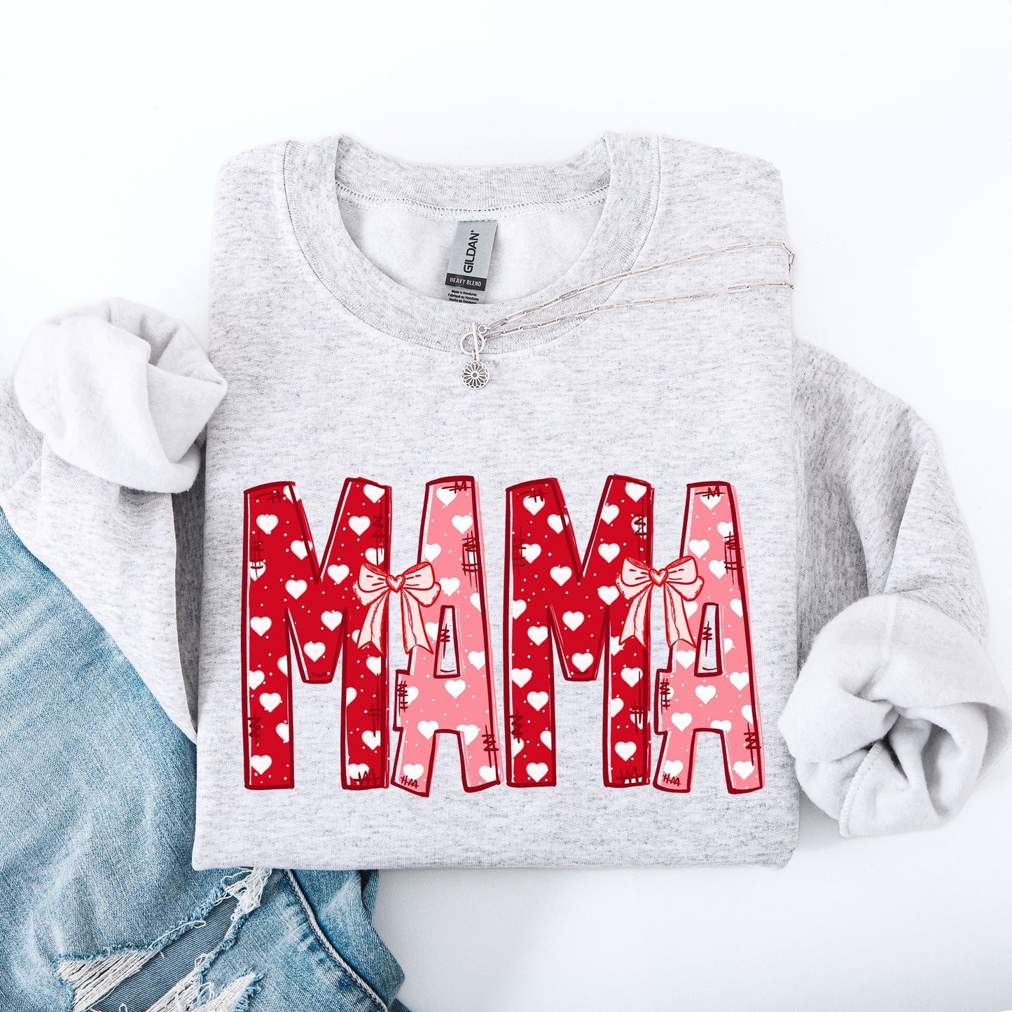 Mama, Valentine's Day, Ribbons, Hearts, Love Sweatshirt