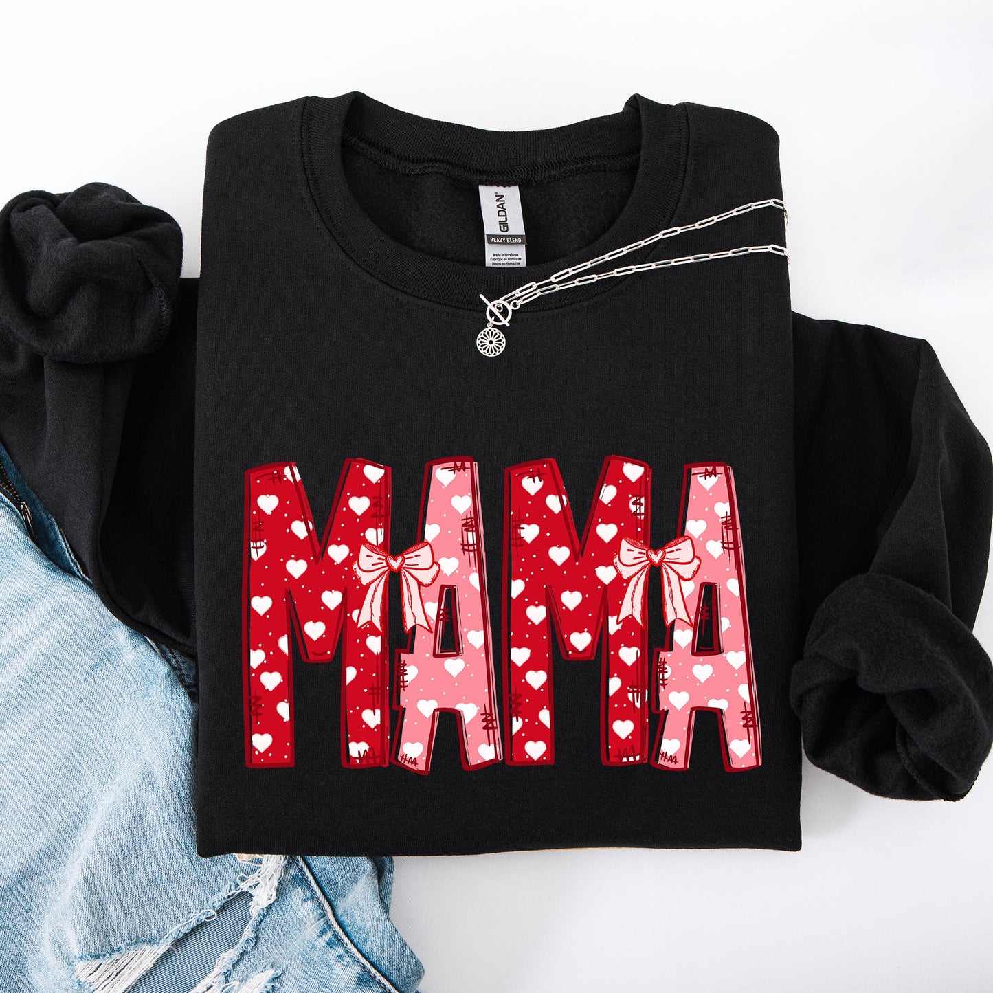 Mama, Valentine's Day, Ribbons, Hearts, Love Sweatshirt