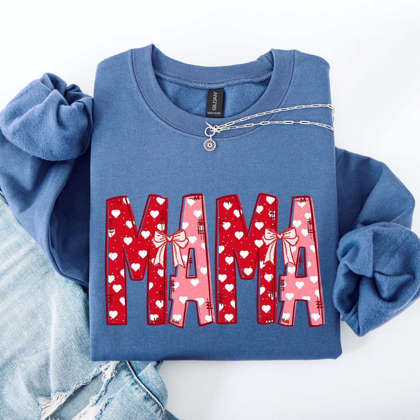 Mama, Valentine's Day, Ribbons, Hearts, Love Sweatshirt