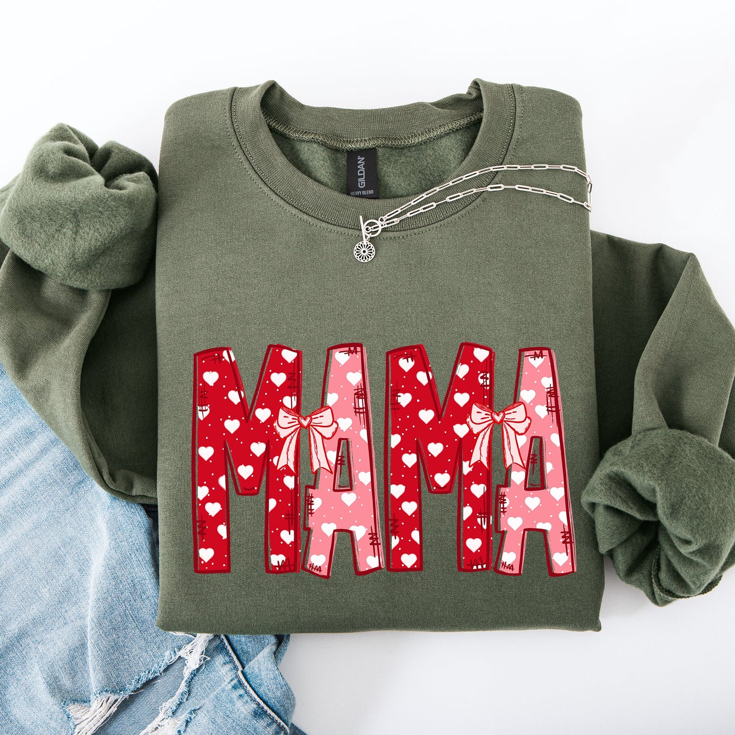 Mama, Valentine's Day, Ribbons, Hearts, Love Sweatshirt
