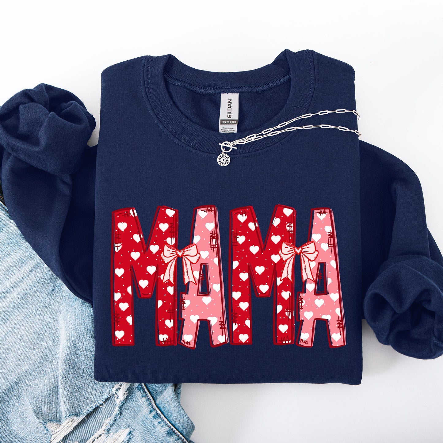 Mama, Valentine's Day, Ribbons, Hearts, Love Sweatshirt