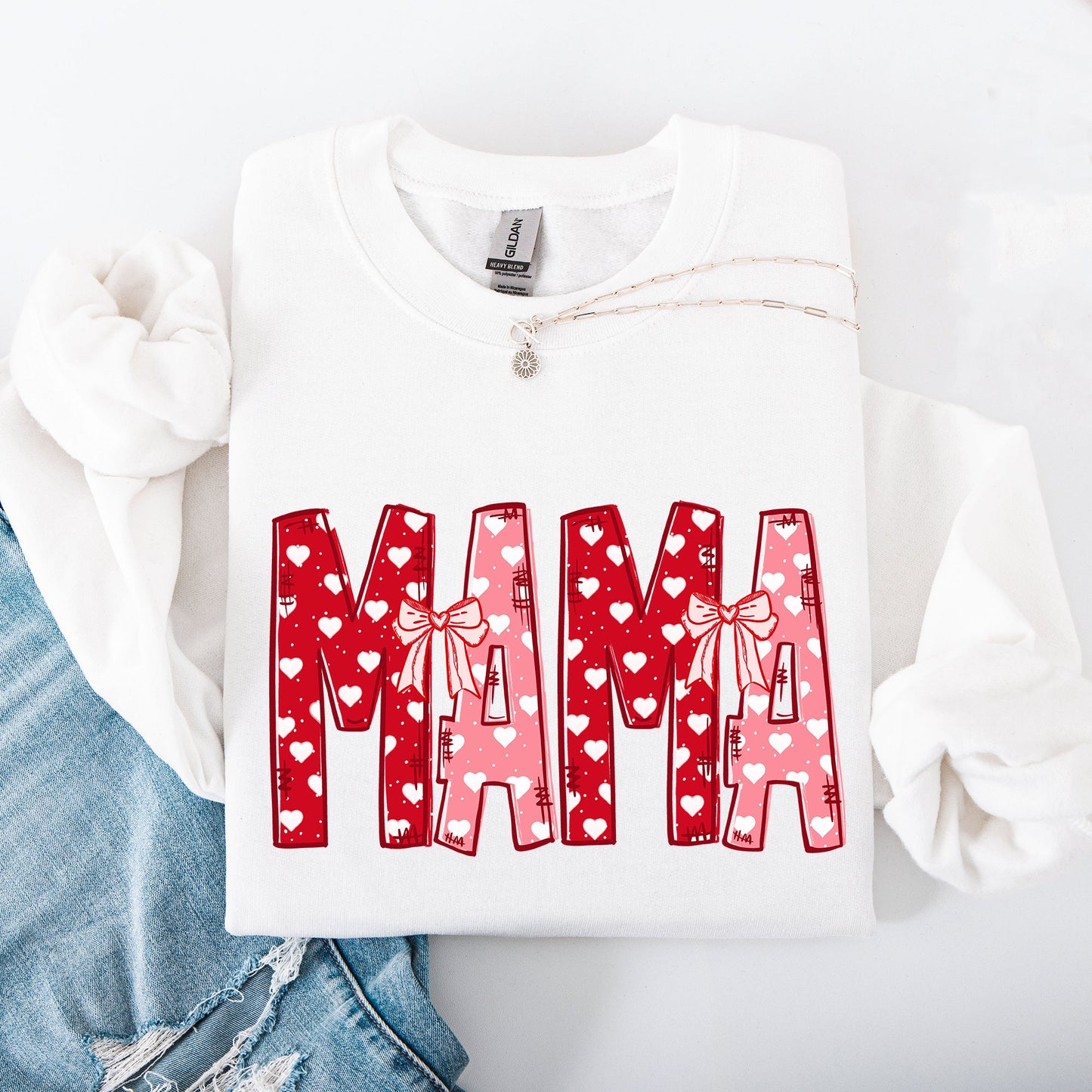 Mama, Valentine's Day, Ribbons, Hearts, Love Sweatshirt