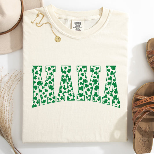 Mama, Varsity, Collegiate, St Patrick's Day, Shamrock, Clover, Lucky, Leprechaun Tshirt Comfort Colors T-Shirt