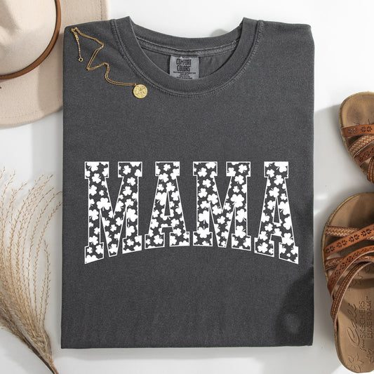 Mama, Varsity, Collegiate, St Patrick's Day, Shamrock, Clover, Lucky, Leprechaun Tshirt Comfort Colors T-Shirt