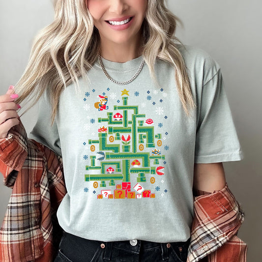 Mario Christmas, Retro, Classic, Video Game, Super, Comfort Colors, Tshirt