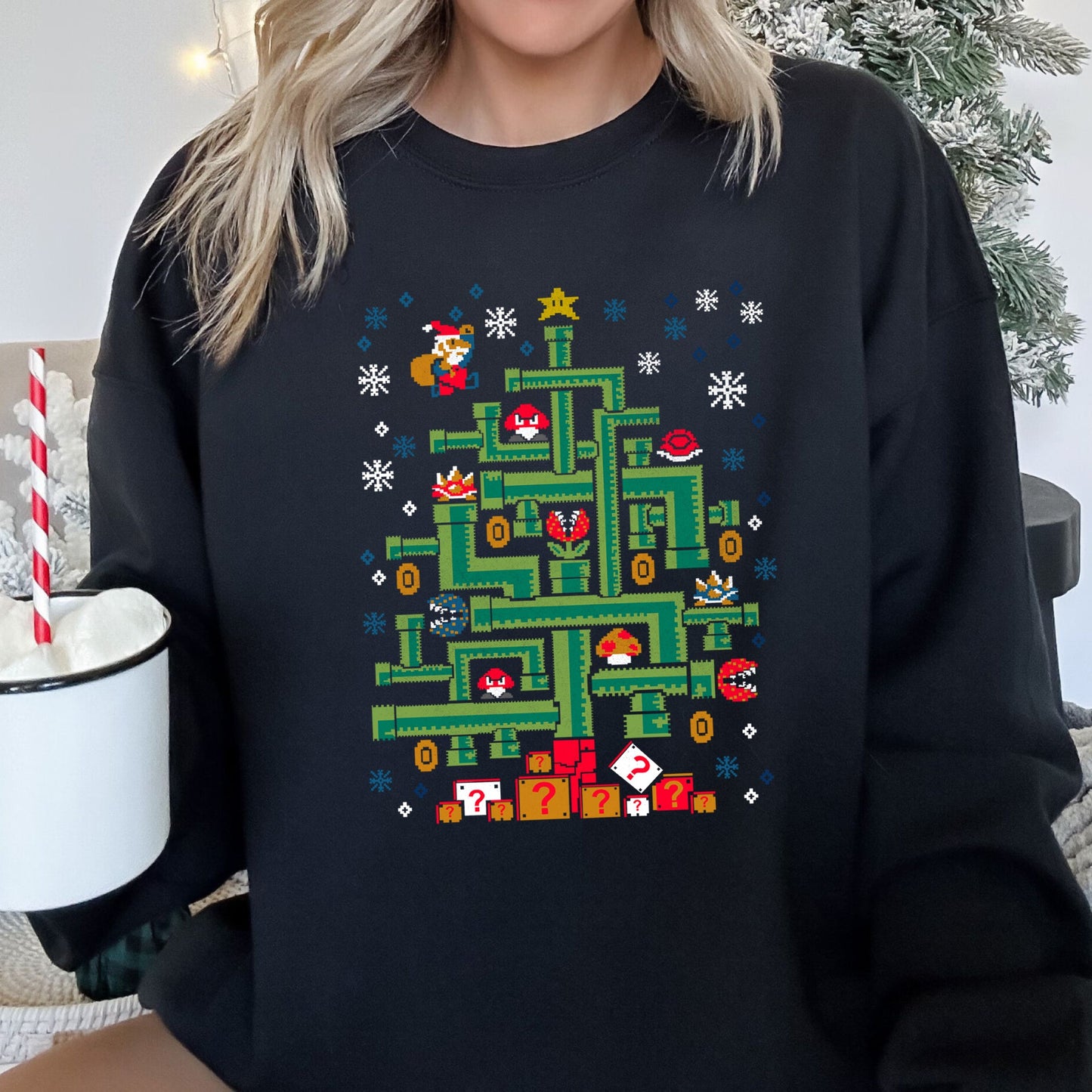 Mario Santa, Retro, Classic, Video Game Christmas Sweatshirt