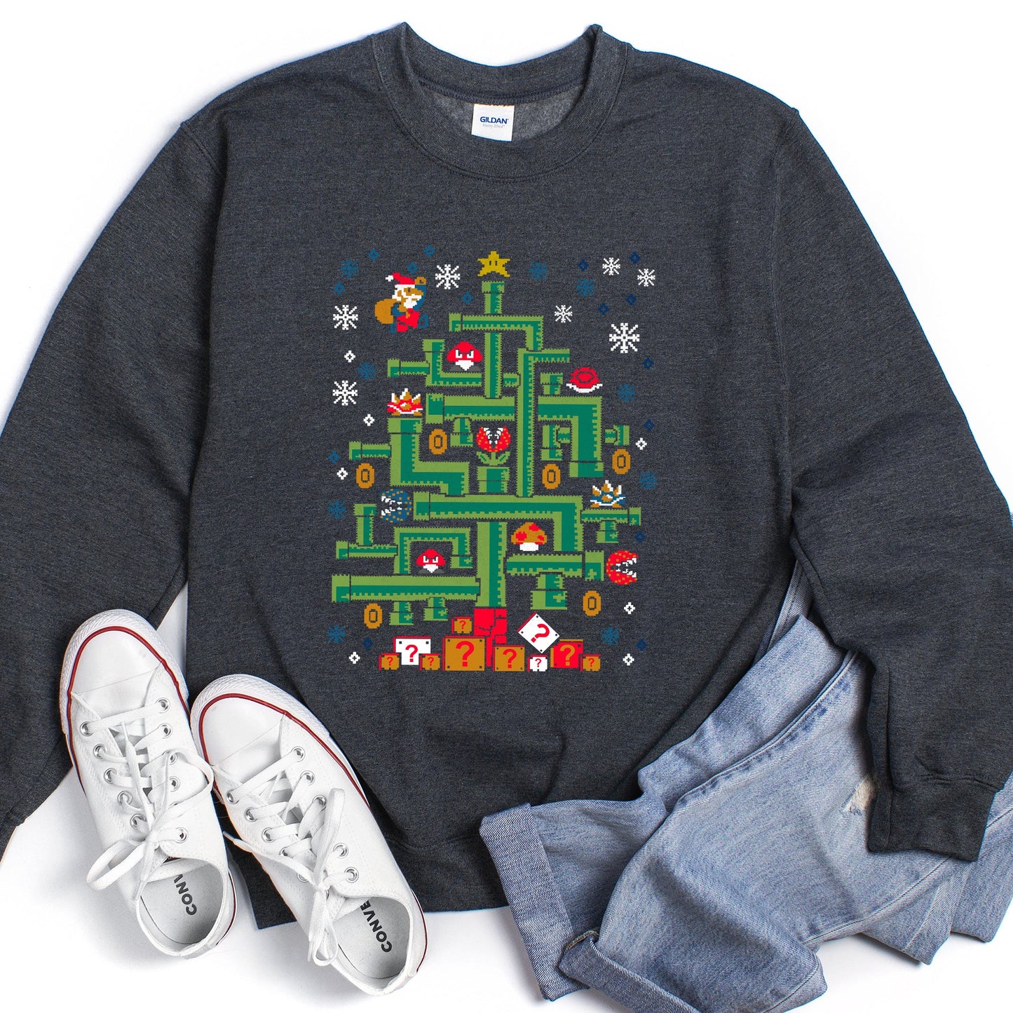 Mario Santa, Retro, Classic, Video Game Christmas Sweatshirt