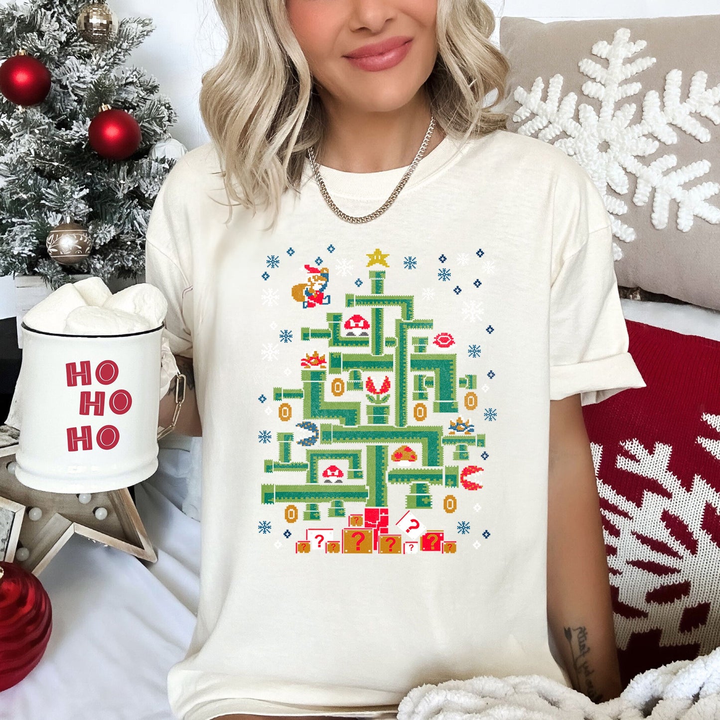 Mario Christmas, Retro, Classic, Video Game, Super, Comfort Colors, Tshirt