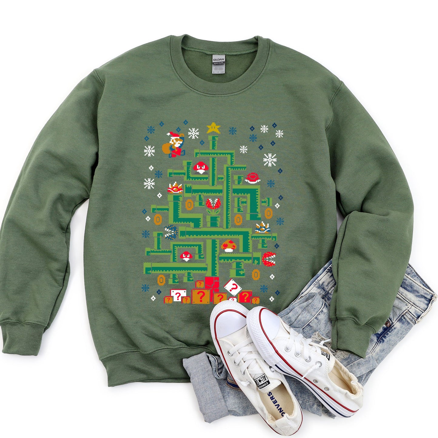 Mario Santa, Retro, Classic, Video Game Christmas Sweatshirt
